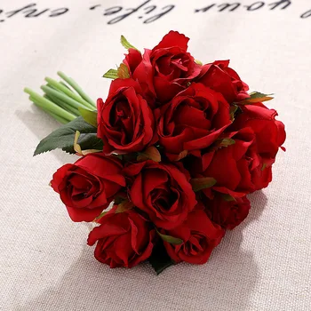 12 Capete De Flori Artificiale Buchet De Mătase Floare Trandafir Fals A Crescut Buchet De Nunta Petrecere Acasă Decor De Masă Recuzită Fotografie