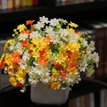 1buc Multicolor Artificiale Decor Buchet de Flori Daisy de Plastic de Flori False Petrecere Acasă Decor 7 Ramură Buchet de 28 de Flori de Mătase