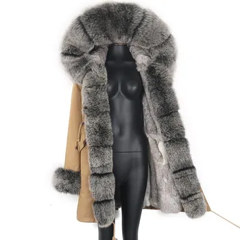 2021 FAUX Fox Furr Haina FAUX Blană de Vulpe Guler de Cald Mare de Blană, Îmbrăcăminte exterioară Detașabilă Feminin de Mult Hanorac de Moda pentru Femei Jacheta de Iarna
