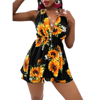 2021 Fără Mâneci Volane Bandaj De Floarea-Soarelui De Imprimare Rochie Mini Sexy Femei De Vară De Moda Streetwear Haine De Sărbătoare Sundress