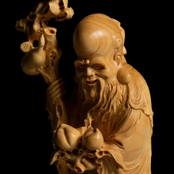 22cm Est de Lemn Ziua Stea Statuie longevitate Dumnezeu figură populară Chineză meserii Bătrân cadou de sculptură în lemn pentru casa si decoratiuni