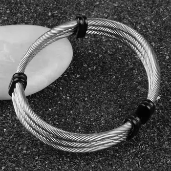 3 Straturi de Cablu de sârmă Bratari de Lanț din Oțel Inoxidabil Negru Elastic Farmec Stilul Punk Moda Simplu Brățări Pentru Bărbați
