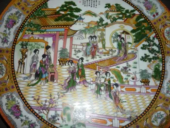 34cm(d) Rare Qing farfurie de portelan ,Estul femeie frumoasa harta,transport Gratuit