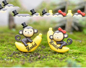 4BUC Banana Monkey Figurina Tort de Decorare Moss Ornament Figurine în Miniatură Rășină Ambarcațiuni de Desene animate de Animale Statuie Decor Cadou Jucărie