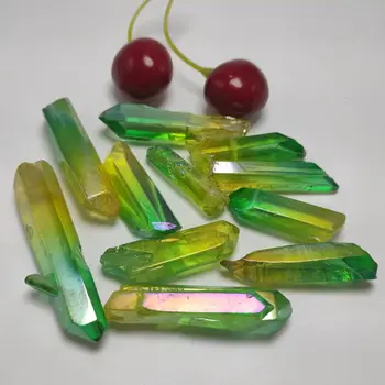 50g de Galvanizare Verde și galben de Titan Aura Cristal Lemurian Bagheta Punct de Vindecare Piatra de Cristal Pietre Naturale și Minerale