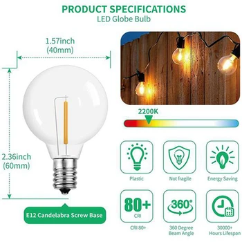6Pcs G40 Led-uri Becuri de schimb, E12 Șurub de Bază Incasabilă LED-Becuri Glob Pentru Solar Șir de Lumini Alb Cald