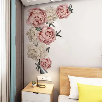 71.5x102cm Mare Bujor Roz de Flori Autocolante de Perete Flori Romantice Home Decor pentru Dormitor, Camera de zi DIY Vinil Decalcomanii de Perete