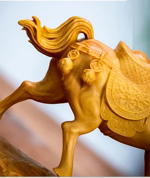 9cm Animal Zodia Cal din Lemn Masiv Sculptură Succes Imediat La Sosire Feng Shui Ornamente