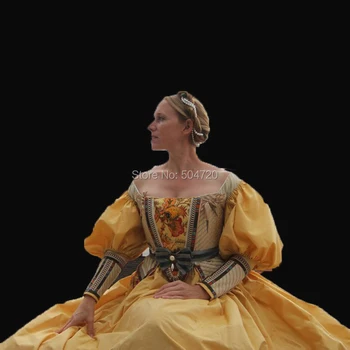 Adaptate!NOI arrivial Regal Galben franceză Ducesa Regina Marie Antoinette Perioada Mascarada Teatrul de război Civil rochie HL-296