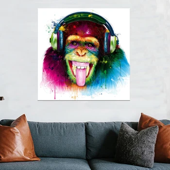 Animal Maimuta De Mari Dimensiuni Panza Imprimate Pictura Modernă Amuzant Gorilă Cu Căști De Arta De Perete Pentru Living Decorul Camerei