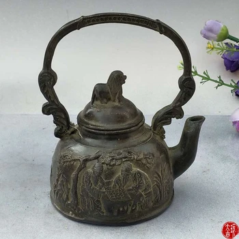 Antic Vechi QingDynasty bronz ceainic,sculptate manual meserii,cel mai bun de colectare&podoabă,transport gratuit