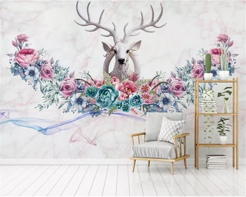 Beibehang Modern de trei-dimensional de moda de hârtie de perete Nordic mână-pictat flori de trei-dimensional elan TV tapet de fundal