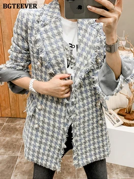 BGTEEVER Primăvară Chic Liber Feminin Pasăre Zăbrele Blazer Bluze Elegante, Complet Maneca Dublu Rânduri Femei Jachete 2022