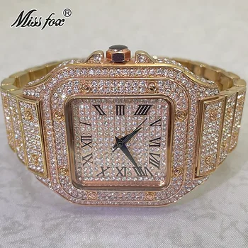 Brand de moda MISSFOX HipHop Gheață Ceasuri Pentru Barbati a Crescut de Aur Impermeabil Ceas de mână Plin de Oțel Bijuterii cu Diamante, Ceasuri de sex Masculin 2022
