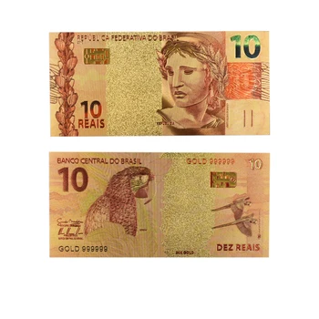 Brasil Aur de 24k Bancnota de 10 bani Reali Bill Notă Acasă Decorative Bani Normale Meșteșugurilor de Artă în Valoare de Colecții