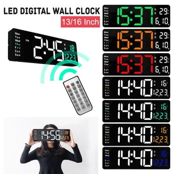 Ceas de Perete Digital montat pe Perete Dual Alarme Mare cu LED-uri Ceasuri de Control de la Distanță Temp Data de Afișare Săptămână Power Off Memory Ceas de Masa