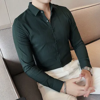 Chic Cafea Camasi Barbati Slim Fit De Afaceri De Lux Tricouri Cu Dungi Stil Coreean Tineret Om Sociale Bluza Camisa Bărbați Îmbrăcăminte De Toamnă
