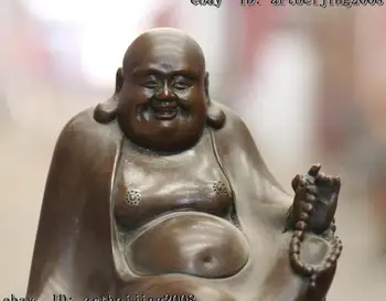 China Bronz Budismul Așezat Buddha Maitreya Zâmbet Fericit Maitreya Buddha Statuie 0