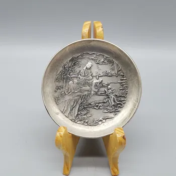 Colecta Chineză Tibet Argint SculptureGoodLuck Zeita De Mercy Metal Meserii Acasă Decorationng Farfurie Decor