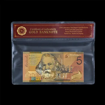 Colorat 5 AUD Fals Bani de Aur Placate cu Folie Australia Bancnote cu COA Cadru Bani Propunerii Notă de Bancă Billetes Mic Cadou