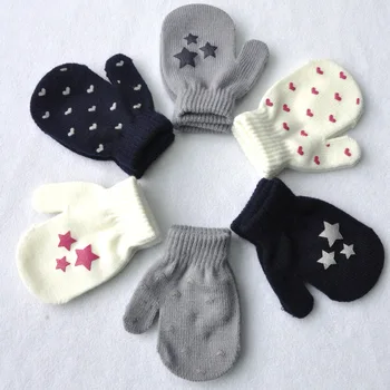 Copilul cald Mănuși pentru Copii la Grădiniță, Iarna Dragostea Star Tricotate Mănuși cu un deget Mănuși de Deget Plin Pentru 1-4Y Tricotat pentru Copii Mănuși 0