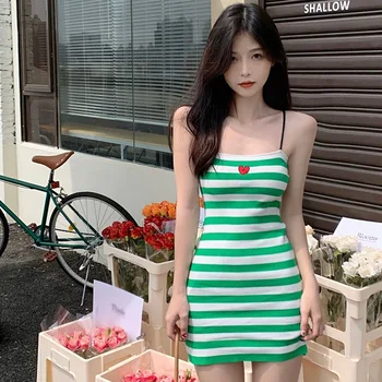 Coreean Dragoste Dungi Halter Rochie Pentru Femei De Vară Genunchi Lungime Subțire Rochie Sexy
