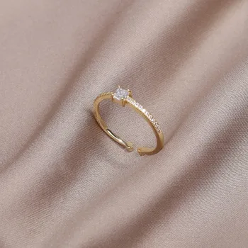 Coreeană nou design de moda bijuterii de cupru zircon incrustate pătrat cerc subțire inel elegant pentru femei munca de zi cu zi simple accesorii 0