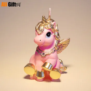 Creative Cal Drăguț Ponei Lumânare Copil Copil Petrecerea De Nunta Cadou Parfumat Fara Fum Handmade Roz Pegasus Ponei Unicorn