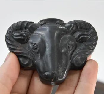 Cultura Hongshan archaize negru de fier meteorit cap de oaie mică statuie