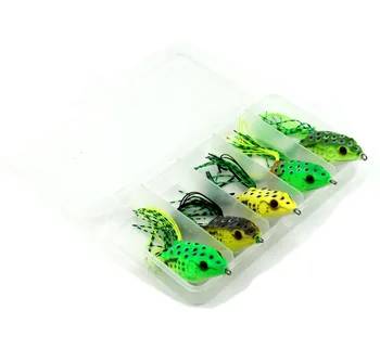 De Vânzare la CALD 5Pcs 12g/5.5 cm Topwater Frog Hollow Corpul Moale Momeli de Pescuit Crankbait Bass Cârlige, Momeli Aborda + 1buc Cutie Pescuit