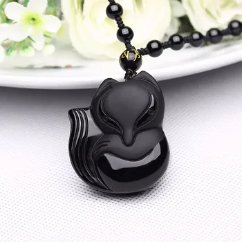 De înaltă Calitate, Bine sculptură Chineză natural negru obsidian sculptate fox piatră neagră 0