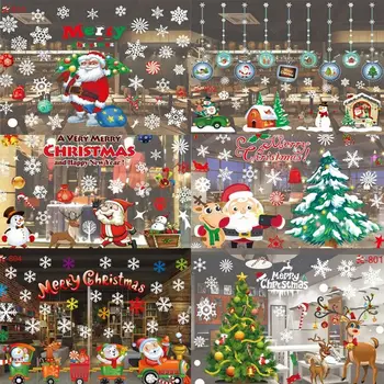 Decor de crăciun Geam Autocolante Crăciun Fericit, Moș Crăciun, Zăpadă PVC Autocolant Perete Amovibil Pentru Crăciun Acasă Decalcomanii