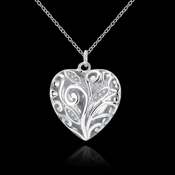 Destul de Argint 925 bine inima de cristal pandantiv Colier Pentru Femei Petrecerea de Logodna Nunta Bijuterii fine Cadouri de Craciun
