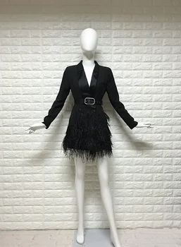Elegant pene negre sacou Doamnelor rochie office de toamna vintage maneca lunga slim mini rochii pentru femei 2023 vestido
