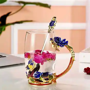 Email Cristal de Sticlă, Cupe Și căni de Cafea Cana Cana de Înaltă calitate de Flori Transparente Cesti de Ceai Petrecere Acasă Drinkware Cadou Dropshipping