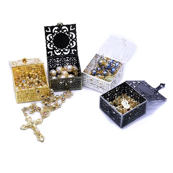 Epocă de Aur Delicat de Culoare Argintie Gol afară Mătanie Cutie de Metal Colier Creștin Catolic Religioase Bijuterii Caz de Depozitare