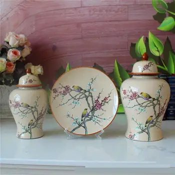 European Stil Mână-pictat Flori Și Păsări de porțelan templu Borcan de Porțelan Decor Vas de Stocare Decor borcan din ceramica vaza