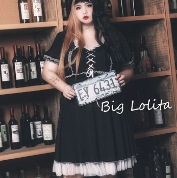 Fată dolofan de Mari Dimensiuni Puck Loli Rochie Gothic Lolita din Dantela Rochia Neagra de Vara Femei Lolita Moda Retro Plus Dimensiune L-4xl 0