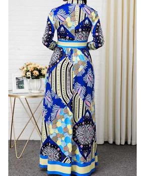 Femei Casual Maxi Dress V Gâtului Imprimare Florale Rochie de Vacanță Talie Mare Vintage Rochii de Petrecere