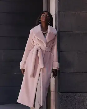 Femei Imitație de Blană de Iepure Straturi de Înaltă Talie Dantelă-Up Reglabil Reverul Pardesiului 2022 Moda Elegant, Gros de Iarna Palton Cald