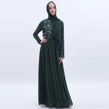 Femei Paiete Șifon Rochie Lunga Arab Islamic Abaya Vara Respirabil Cusut Rochie Plisată Musulman Ramadan Elegant Caftan