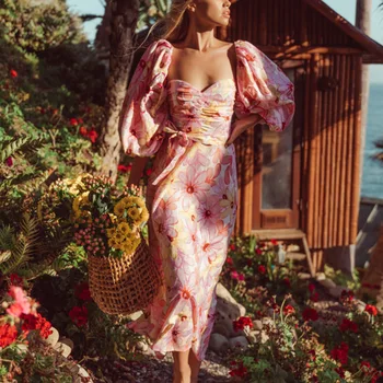 Femei Rochie de Primavara-Vara Temperament Elegant de Moda Jumătate Bubble Sleeve Printed Primavara/toamna Culoare Lovit de Flori Doamnelor Rochii