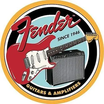 Fender Chitara & Amplificatoare 12x12 Inch Retro Vintage Metalică Rotundă de Tablă Semn de Perete Decor Amuzant Fier Pictura 30cm Diametru