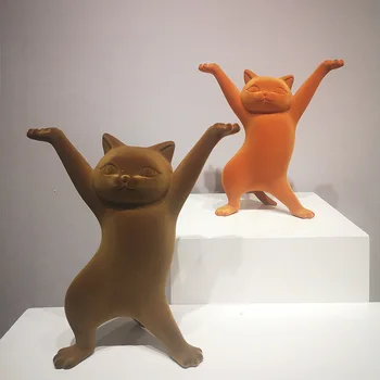 Flocking Pisoi Figurine Decorațiuni Interioare Moderne, Mobilier De Dans Creativ Cat Statuia Sculptura Biroul De Acasă Decorare Meserii