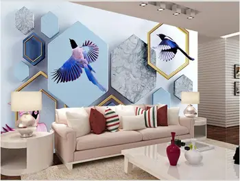 Fotografie 3d tapet pe perete Geometrice pătrate și păsări împletit living Home decor fundal pentru perete în formă de rulouri