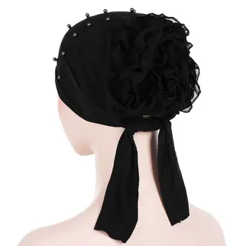 Frumoasa Floare De Design Complet Acoperi Amestec De Bumbac Musulmane Cap Islamice Arabe Pălărie Femei Elastice Margele Decor Cap Pălărie Eșarfă Cap Turban