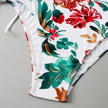 FS Sexy Femei Alb, Print Floral Monokini Gol Afară de Bikini Set Halter Lace Up Costum de Baie Cruce Curea de costume de Baie O Piesă 2022