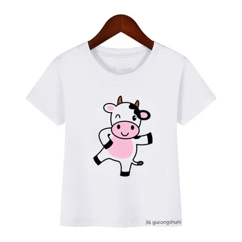 Grafica de culoare Roz de Capsuni Vaca de Imprimare Kawaii Fata de Desene animate T-shirt Copii Shortsleeved Topuri de Vara Harajuku Baieti Tricou