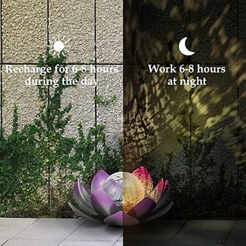 Grădină de Lumină Solară în aer liber Amber Crackle Glob de Sticla Lotus Lumina Impermeabil din Metal cu LED Lumini de Flori pentru Terasa Gazon Pridvor Pasarelă