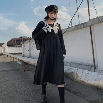 Harajuku Japoneze Kawaii Femei Vrac Cutat Student Rochie Drăguț Stil Preppy Rochii De Primăvară 2022 Noua Lolita Vestido De Mujer